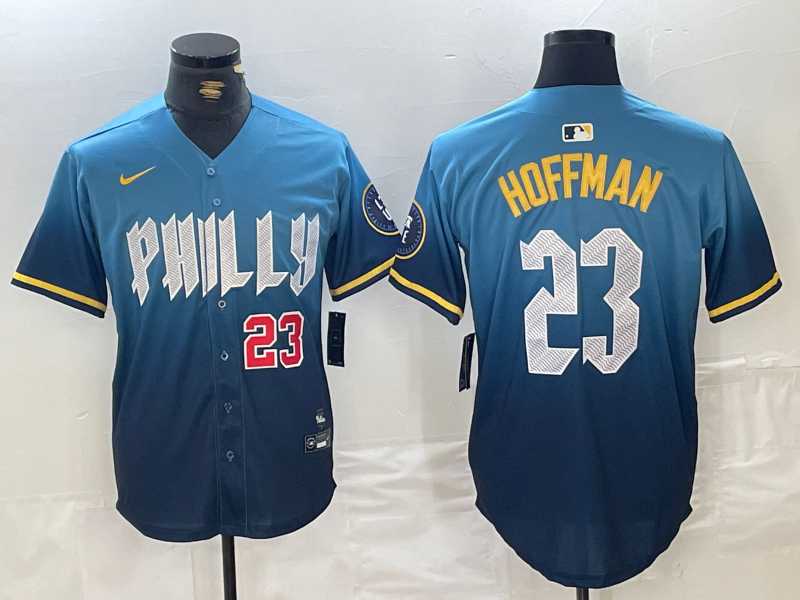 Mens Philadelphia Phillies #23 Jeff Hoffman Blue Number 2024 City Connect Limited Stitched Jersey
